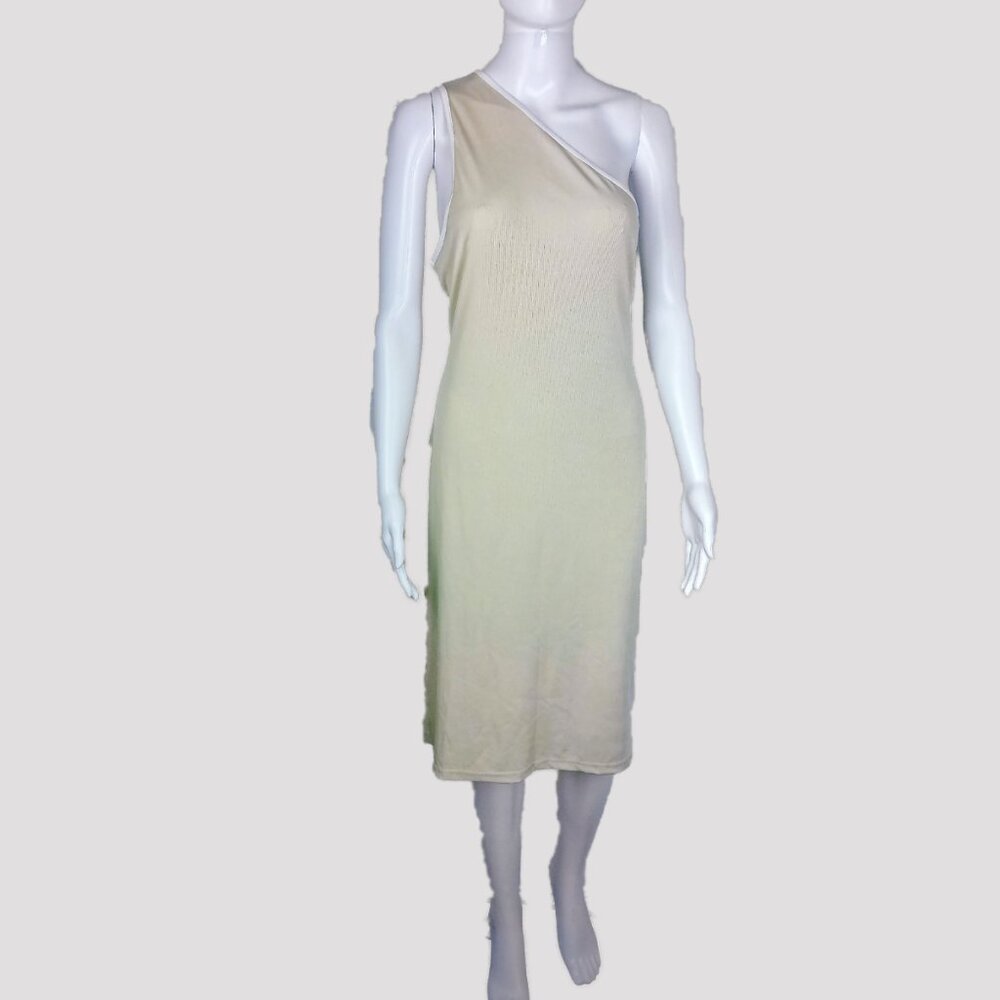 One Side Shoulder Ribbed Midi Dress